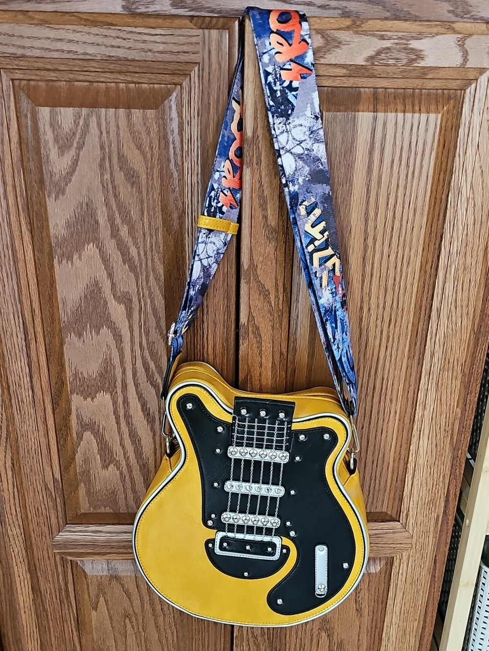 Yellow Guitar-Shaped Crossbody Bag